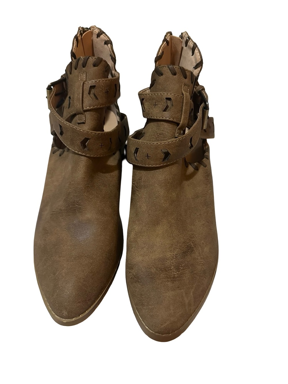 AMS Glory-12 8.5 Faux Suede Cutout Ankle Boots Booties Brown Boho